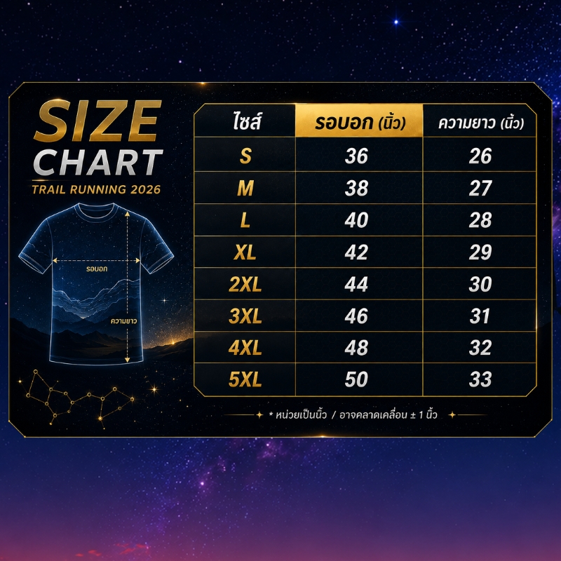 ตารางเทียบไซซ์เสื้อและรอบอก
